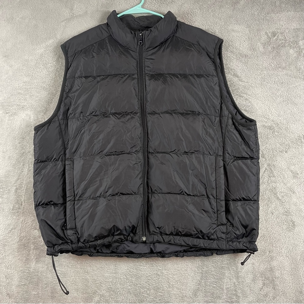 Eddie Bauer Men’s XXL Goose Down Full Zip Puffer Vest Black Pockets Drawstring